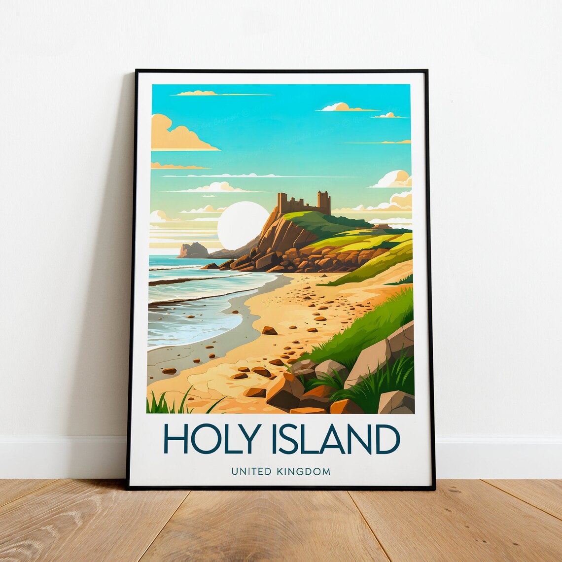 Holy Island Lindisfarne Castle Northumberland Coast Retro Poster