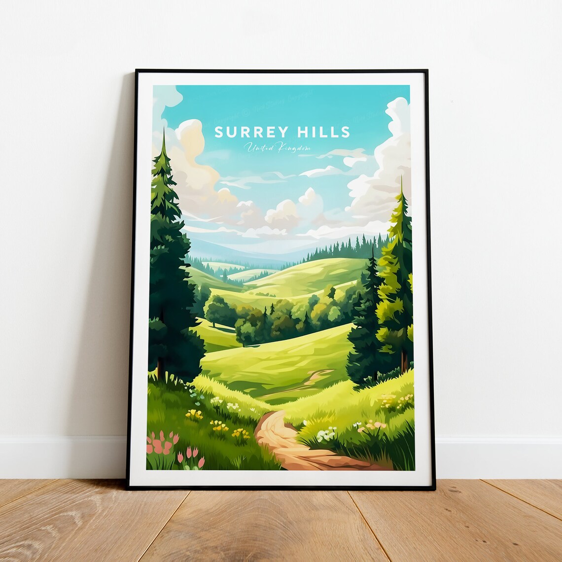 Surrey Hills United Kingdom Green Rolling Hills Travel Poster