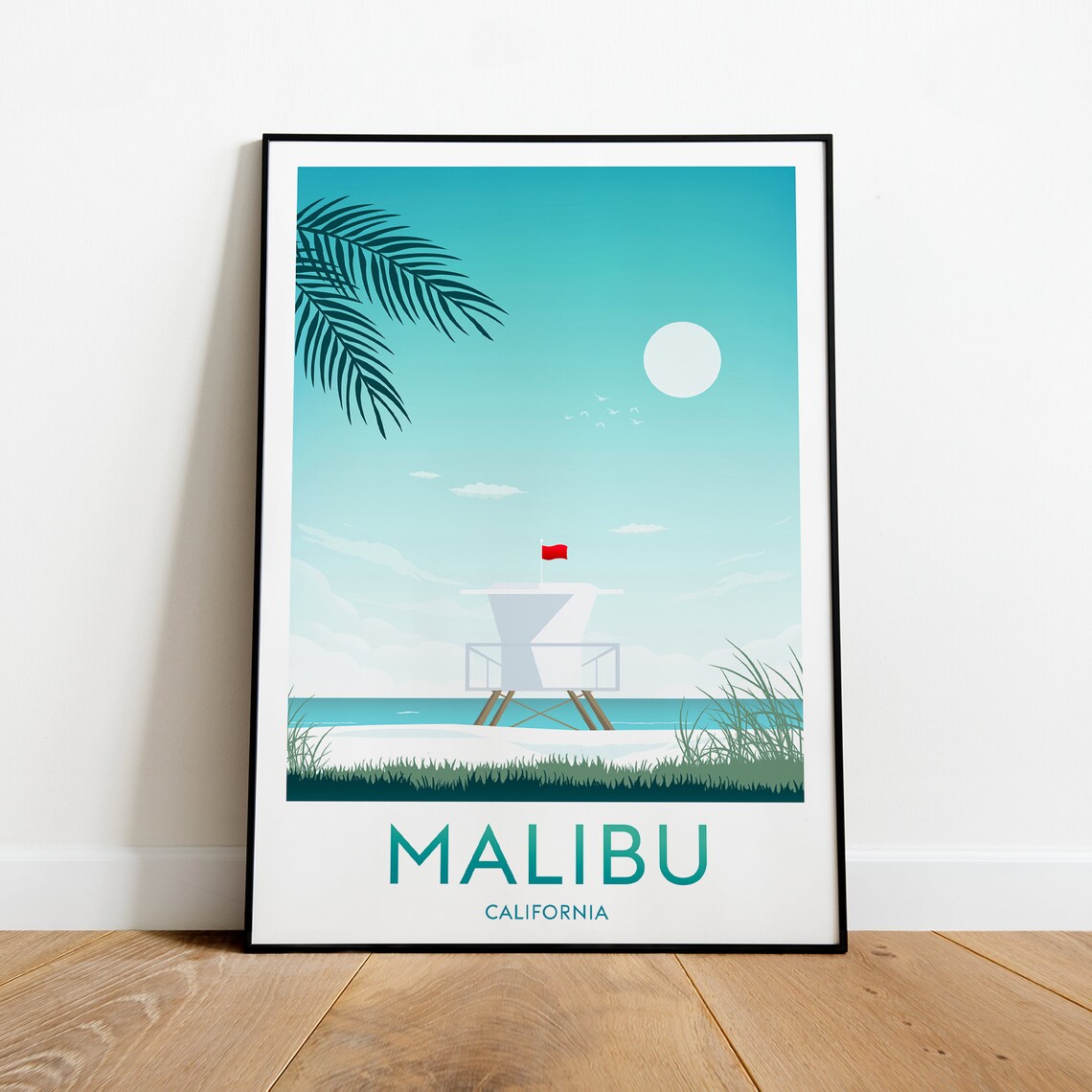 Malibu California Lifeguard Tower Beach Coastal Travel Poster - Image 2