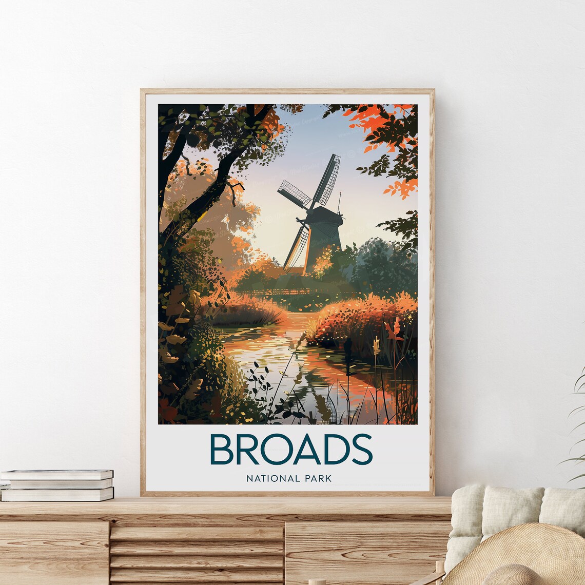 Broads National Park Windmill Reeds Golden Light Travel Poster - Image 2