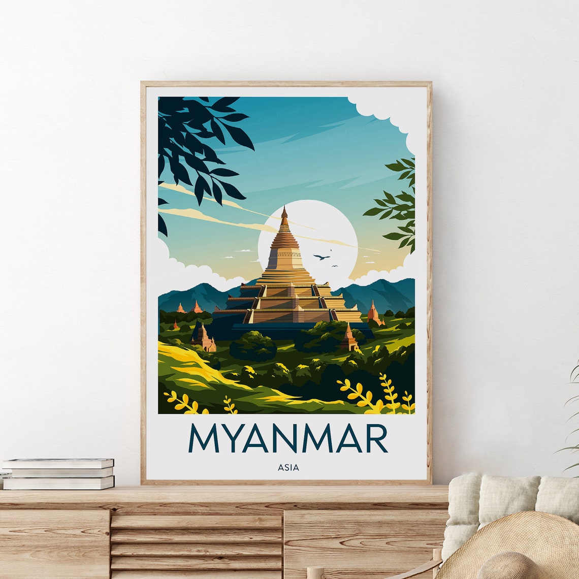 Myanmar Asia Ancient Temple Sunset Golden Stupa Pagoda Poster - Image 2