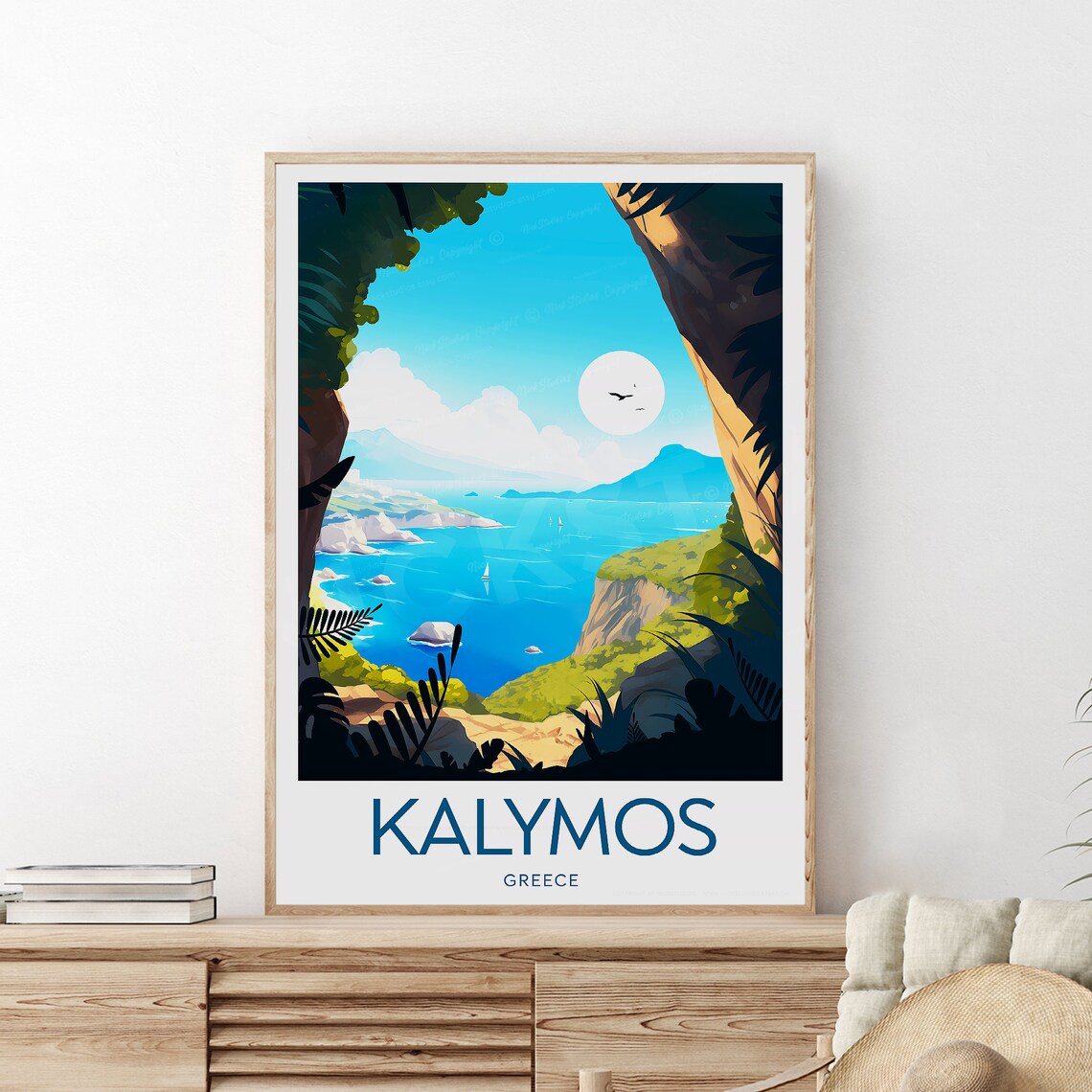 Kalymnos Greece Turquoise Sea Cliffs and Coves Scenic Travel Poster