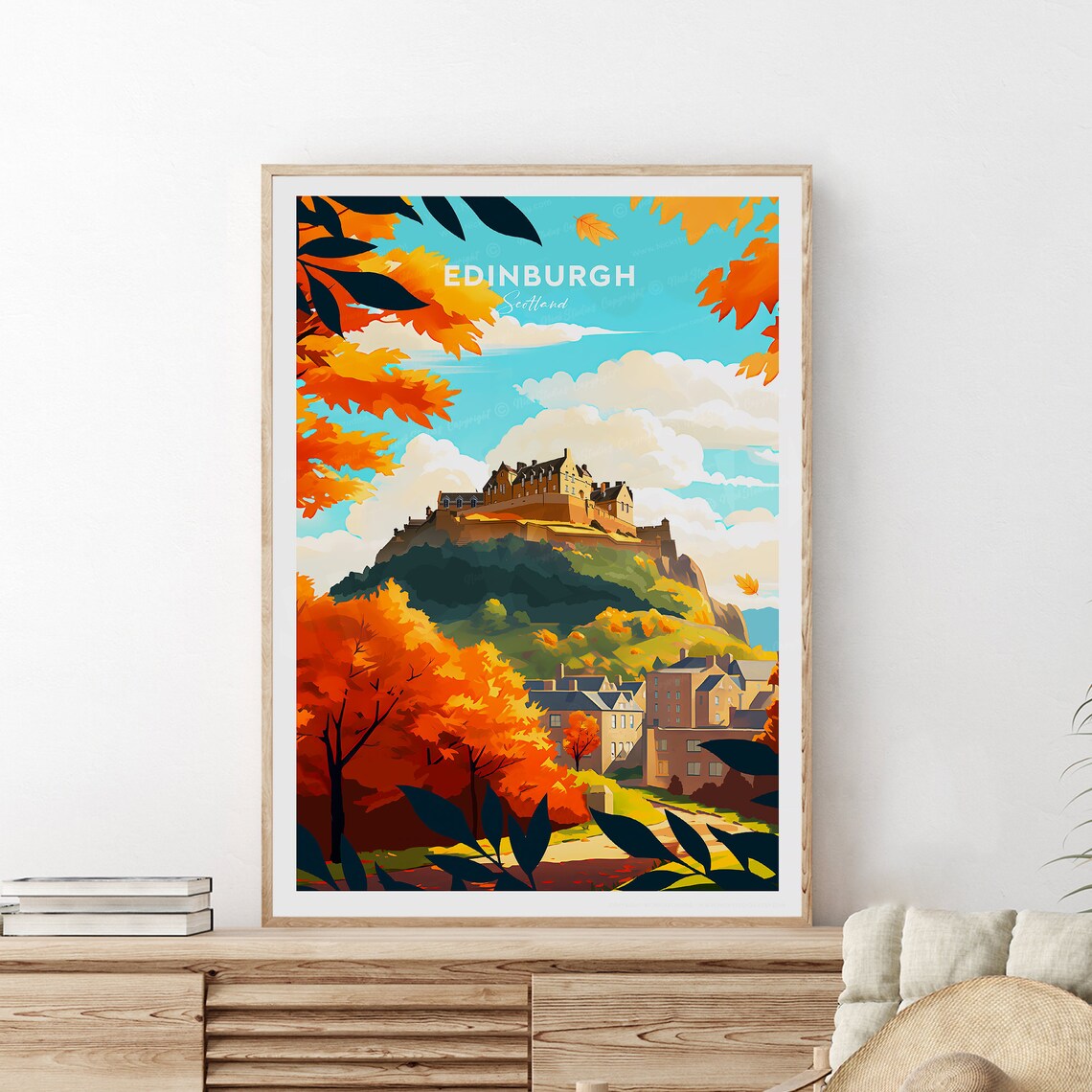 Edinburgh Scotland Castle Autumn Foliage Historic City Travel Poster
