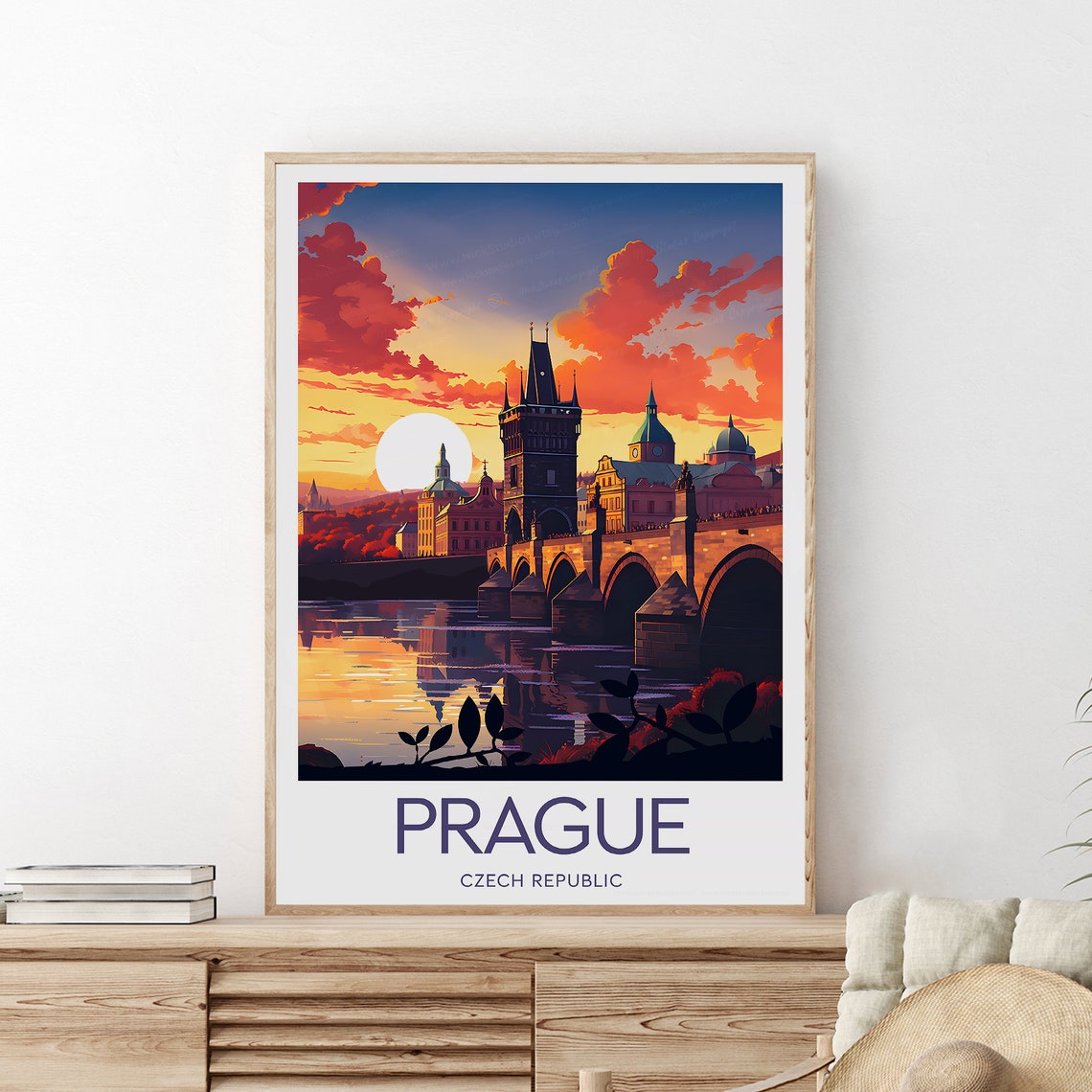 Prague Charles Bridge at Sunset over the Vltava River Poster