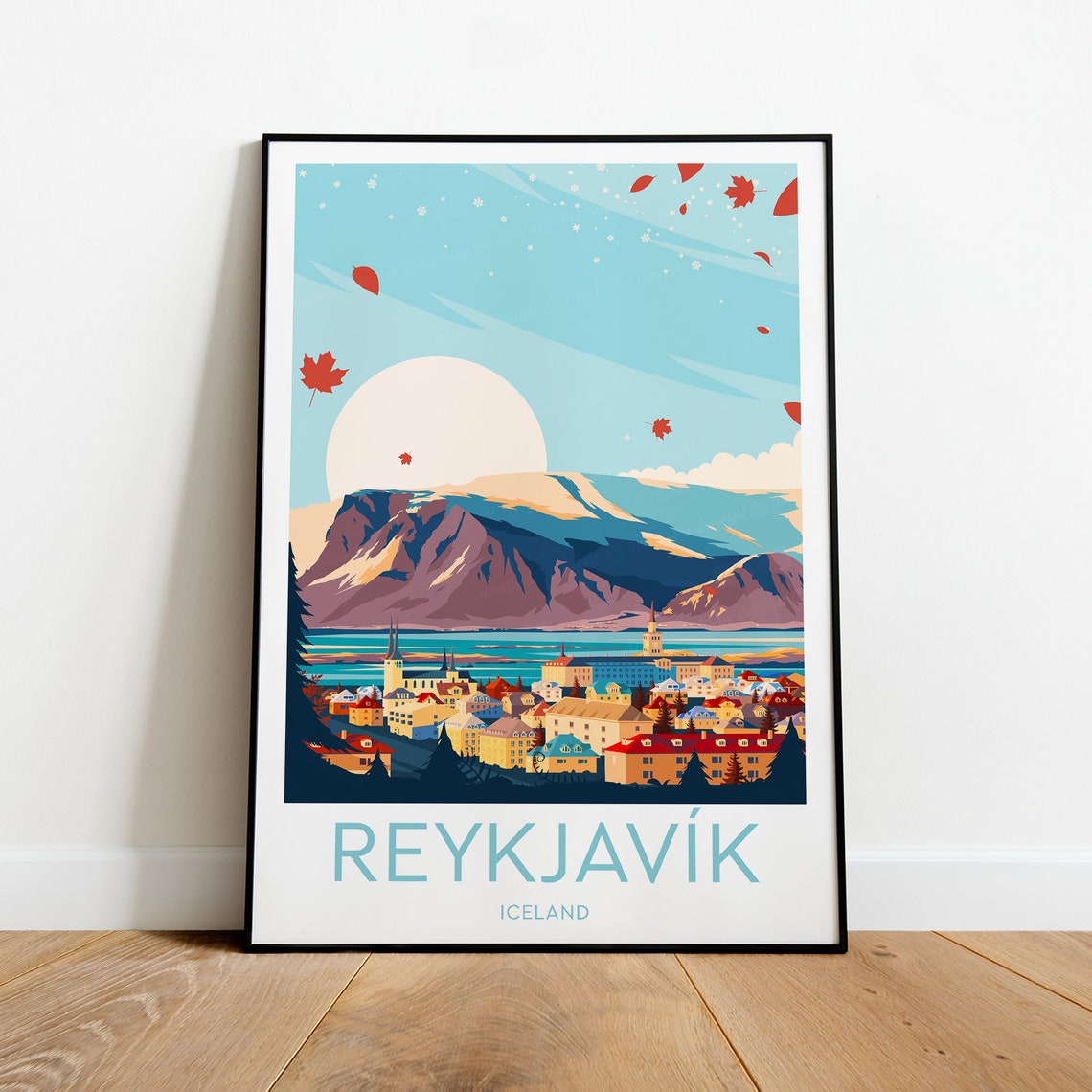Reykjavik Iceland Colorful Rooftops Beneath a Fall Sky Poster