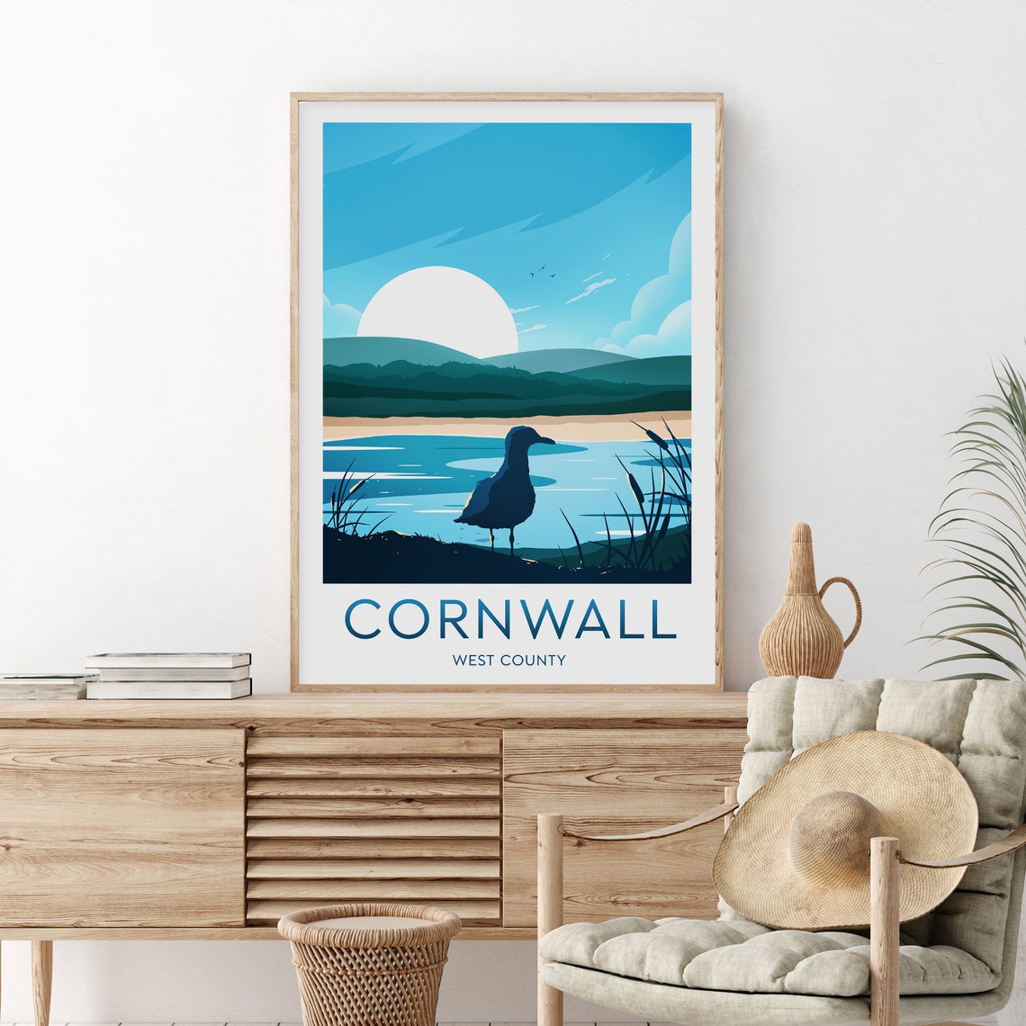 Cornwall West Country Seagull Estuary Sunset Calm Scene Travel Poster - Image 2