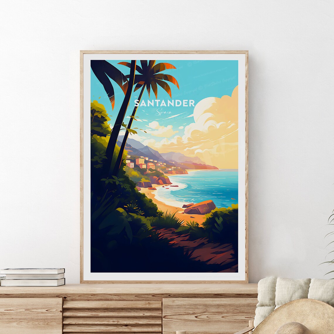 Santander Spain Palm Beach Coastal Town Seaside Sunset Travel Poster - Image 2