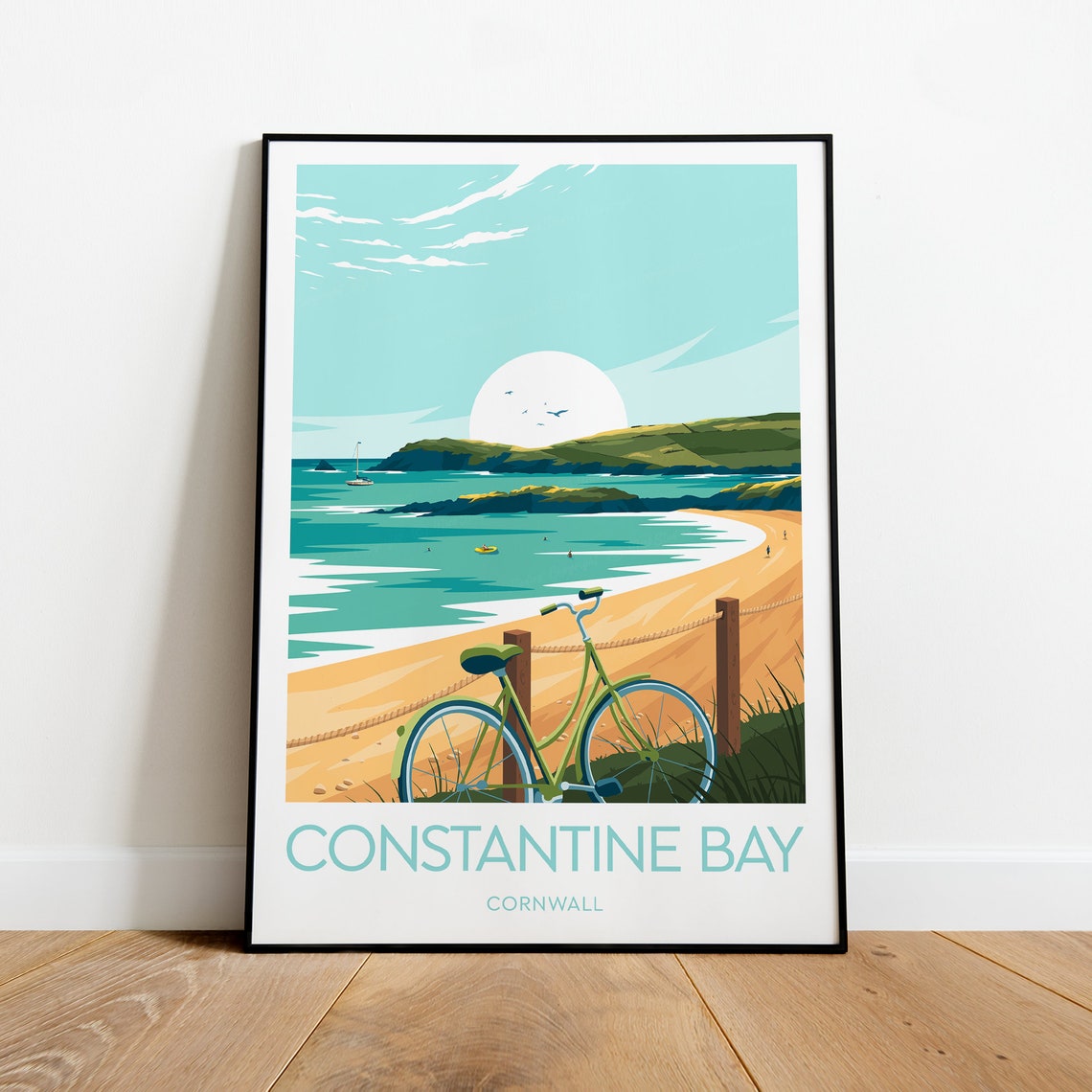Constantine Bay Cornwall Beach Bicycle Vintage Travel Poster