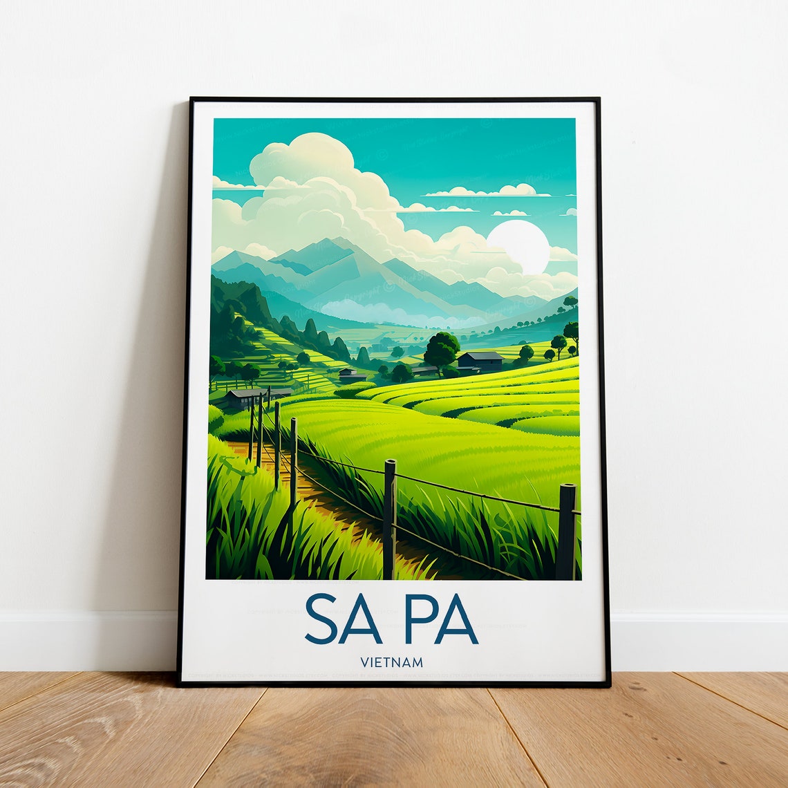 Sa Pa Vietnam Green Rice Terraces Under Bright Mountain Sun Poster