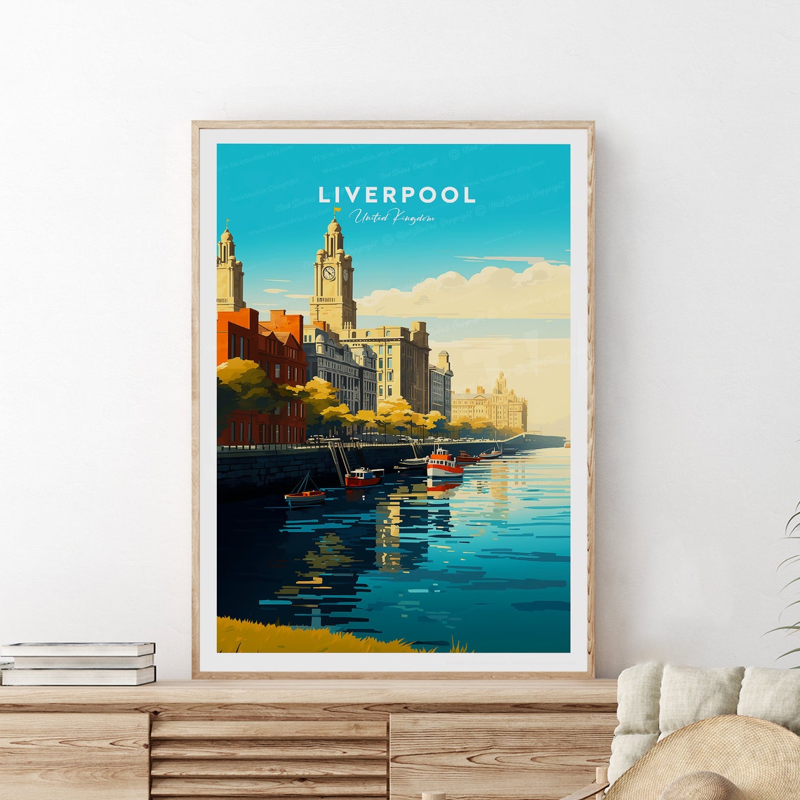 Liverpool Royal Liver Building Waterfront City Travel Poster
