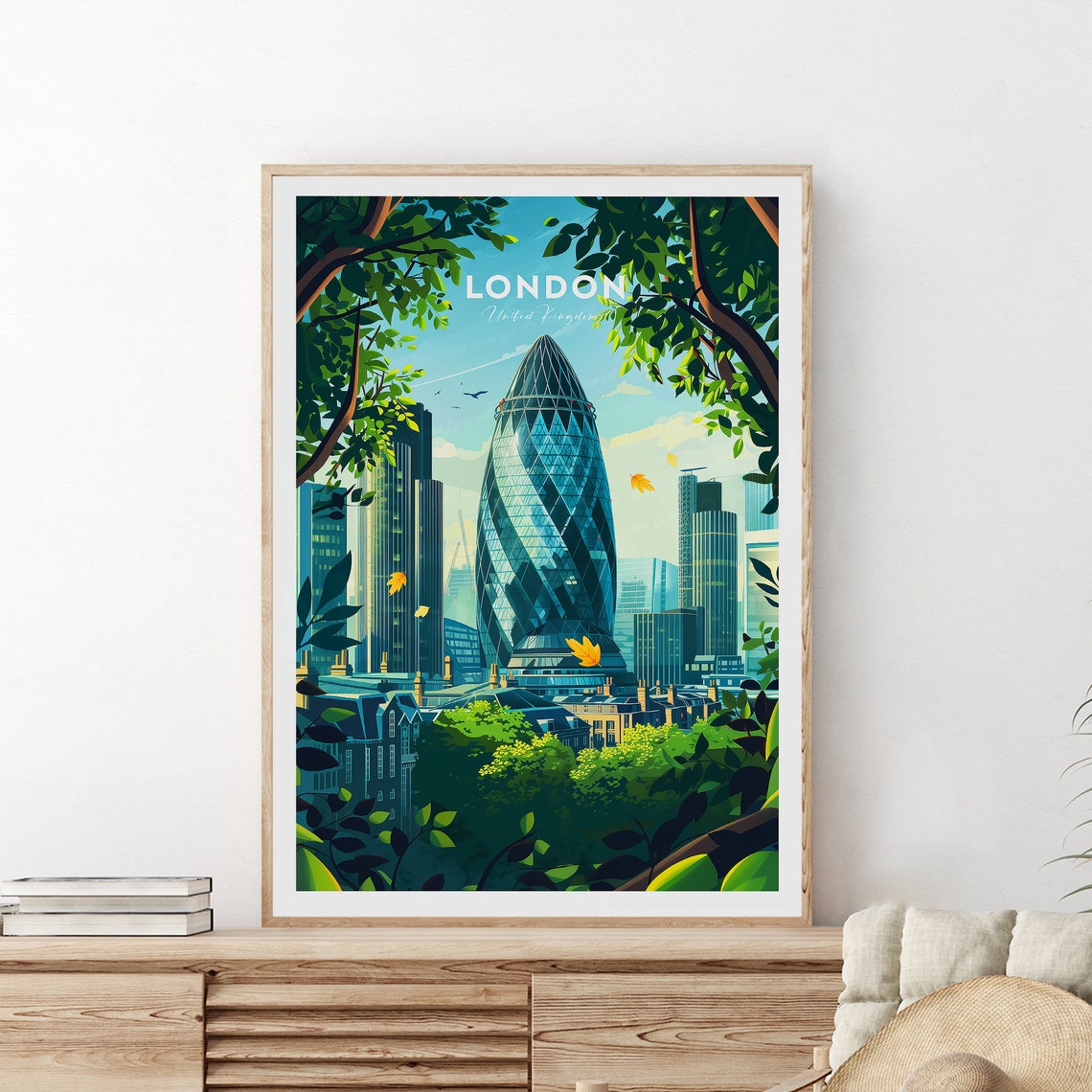 London Traditional Travel Print Uk London Poster London Poster Print The Gherkin Print London Artwork The Gherkin Poster