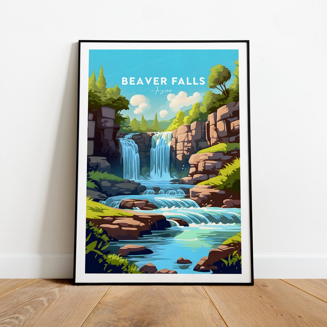 Beaver Falls Arizona Canyon Waterfall Turquoise Pool Scene Poster