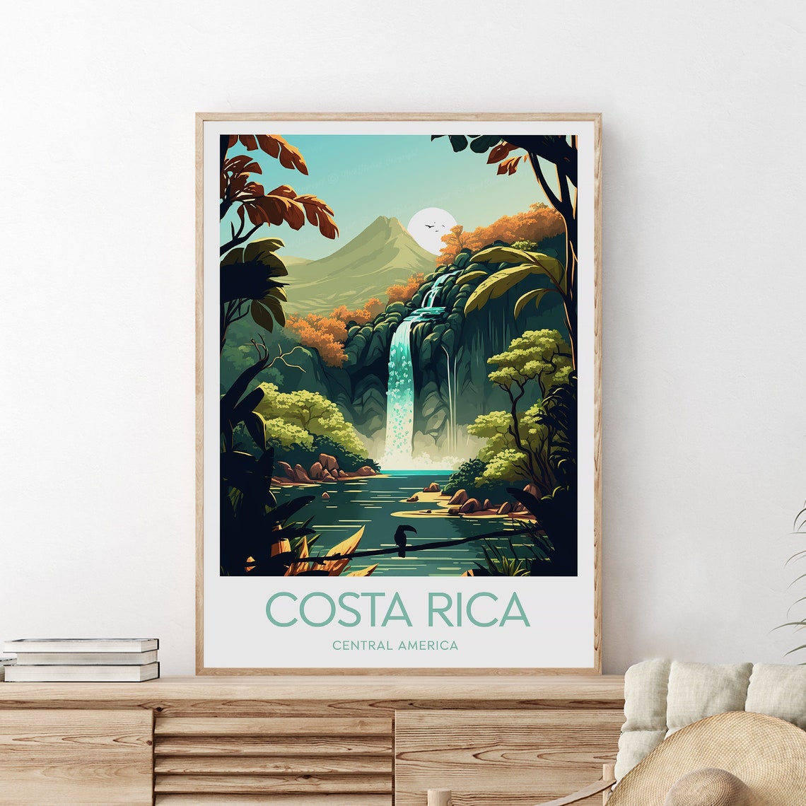 Costa Rica Waterfall Jungle with Arenal Volcano Central America Poster - Image 2