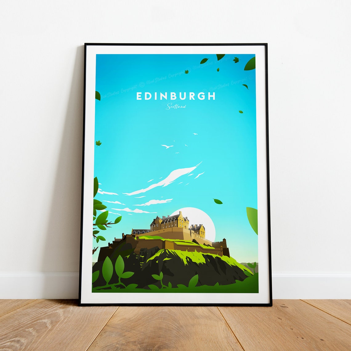 Edinburgh Scotland Castle Rock Hill Sunset Minimal Art Poster - Image 2