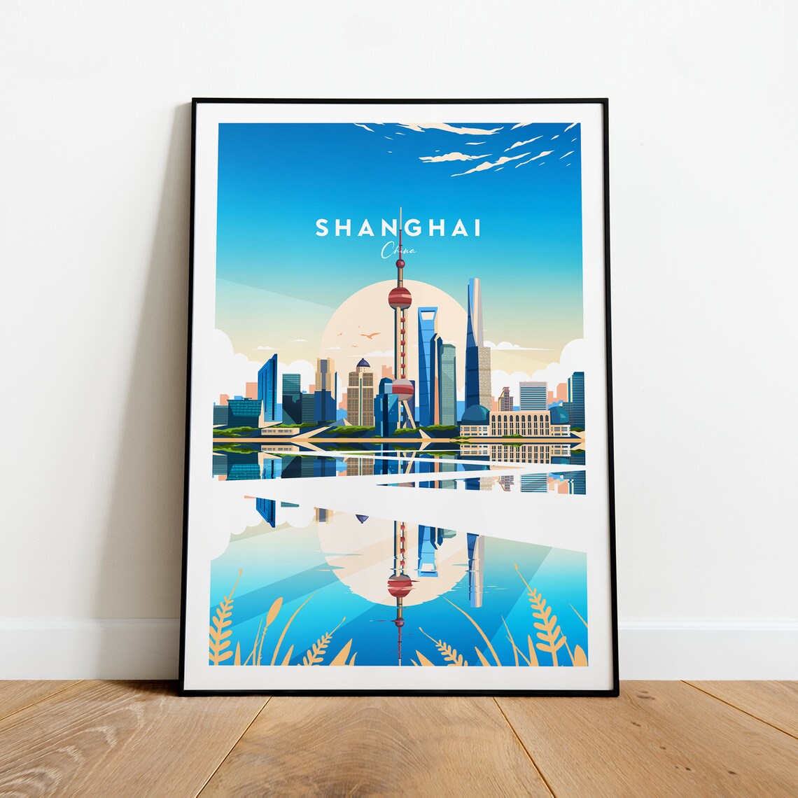 Shanghai China Futuristic Skyline Oriental Pearl Tower Travel Poster - Image 2