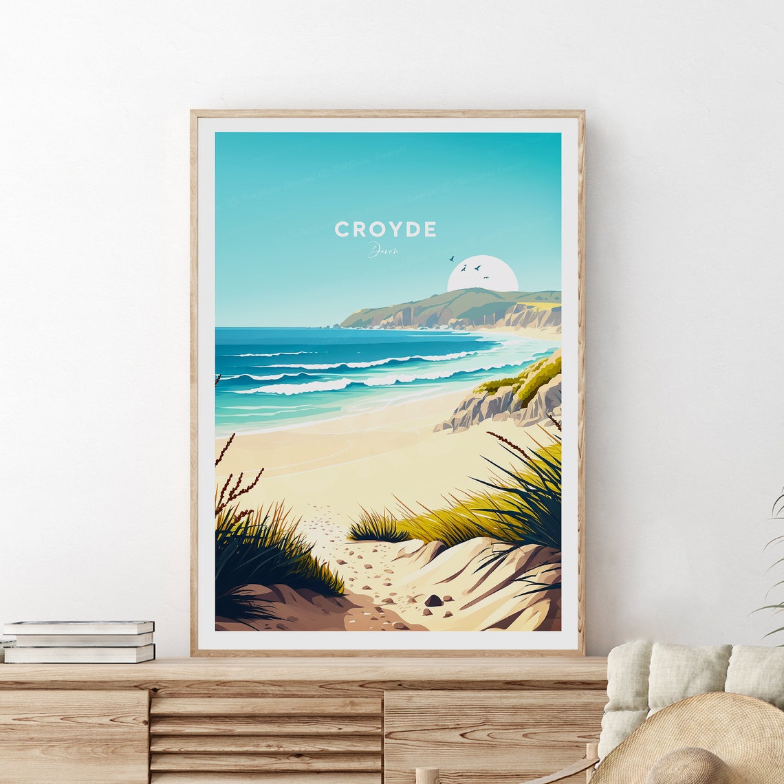 Croyde Devon Sandy Beach Dunes Golden Sunset Coastal Travel Poster