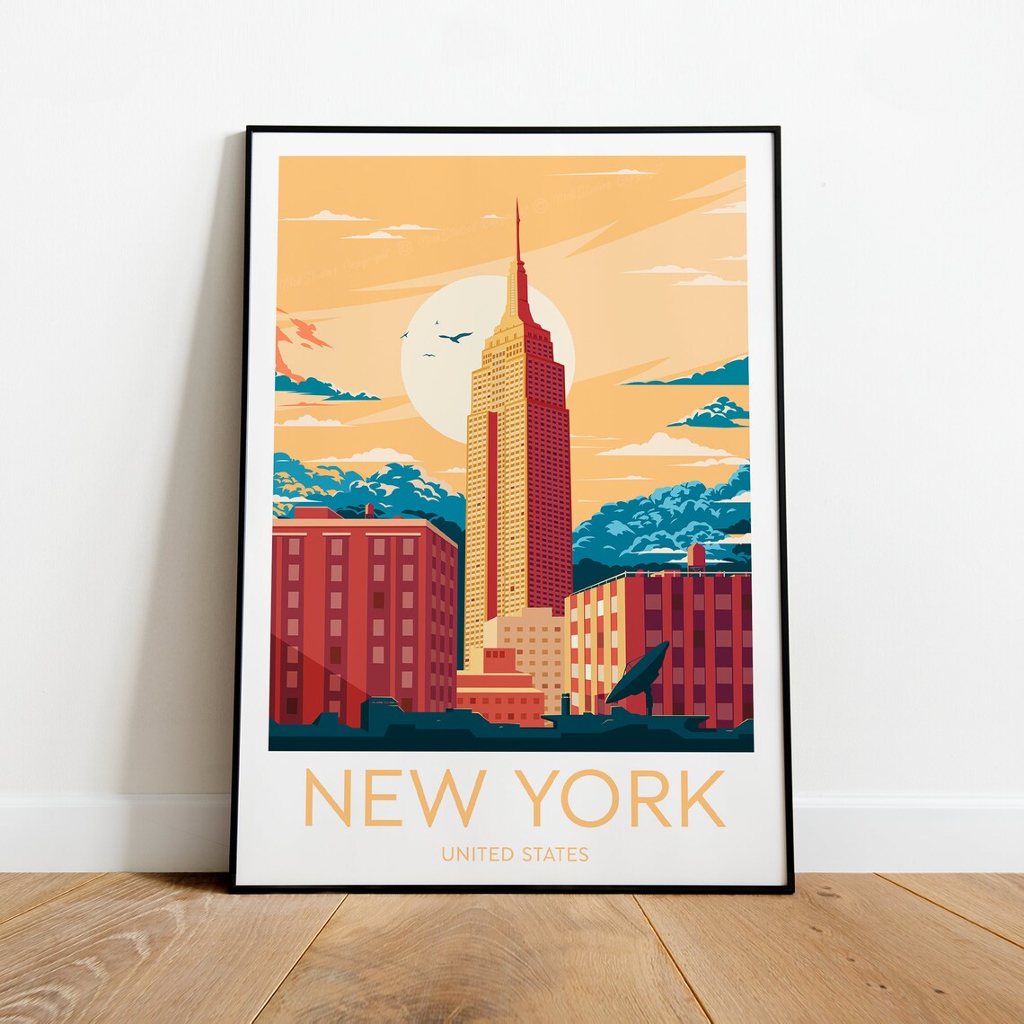 New York City Empire State Building Blazing Sunset Skyline Poster