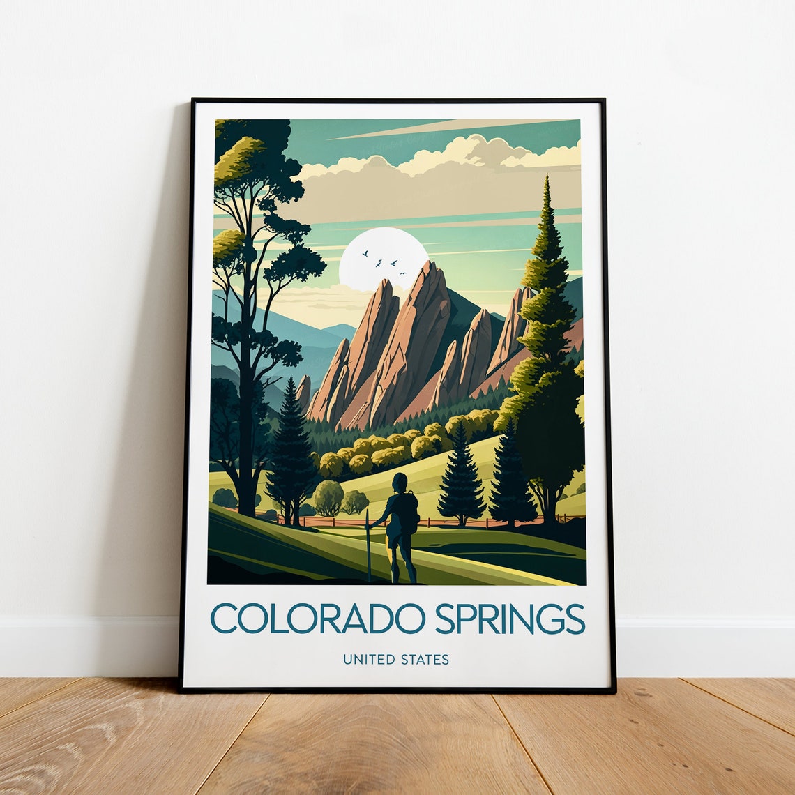 Colorado Springs USA Red Rock Formations Hiker Trail Travel Poster