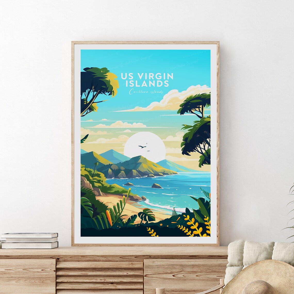US Virgin Islands Caribbean Beach Palm Fringed Cove Travel Poster - Image 2