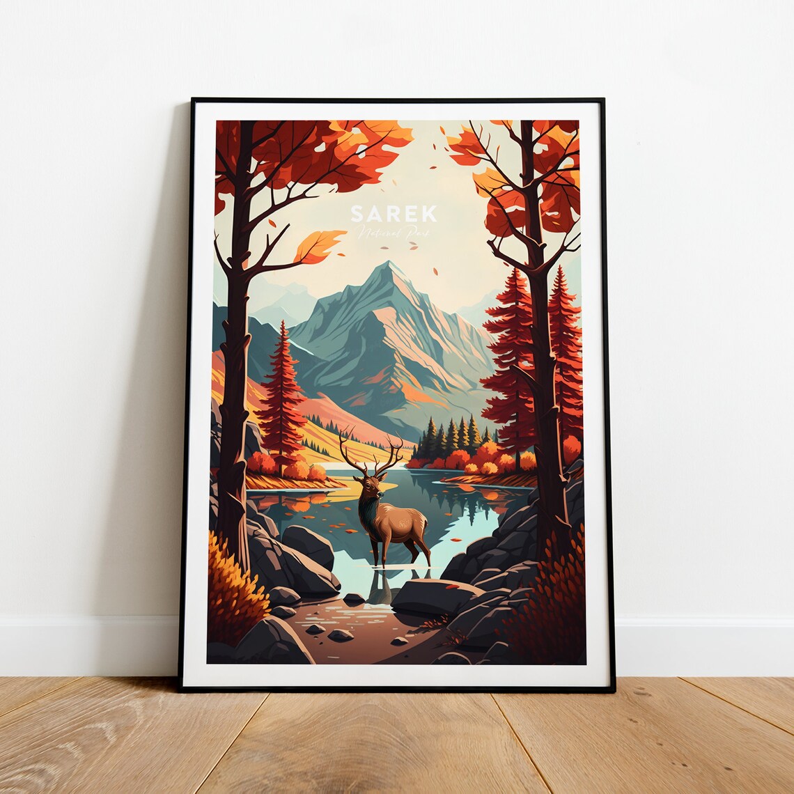 Sarek National Park Sweden Autumn Elk By A Mountain Lake Poster