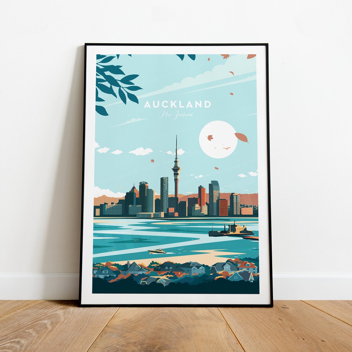 Auckland Traditional Travel Print New Zealand Auckland Poster New Zealand Print Wedding Gift Birthday - Image 2