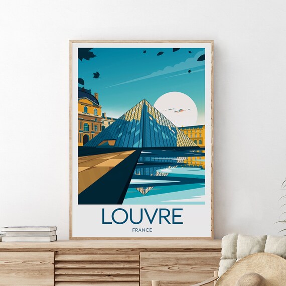 Louvre France Glass Pyramid Museum Paris Travel Poster Wall Decor
