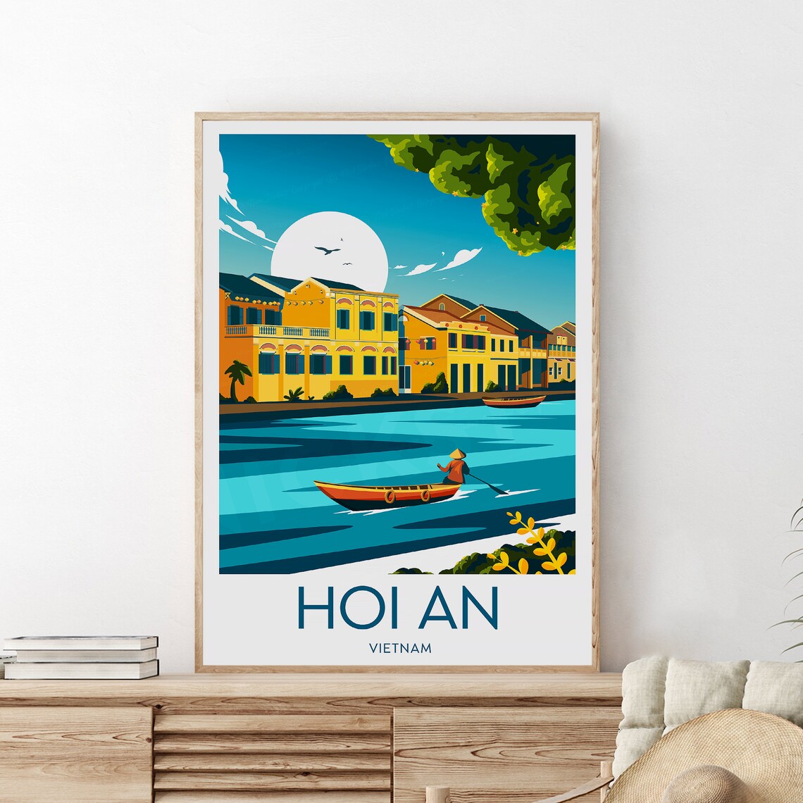 Hoi An Vietnam River Boat Yellow Old Town Street Travel Poster