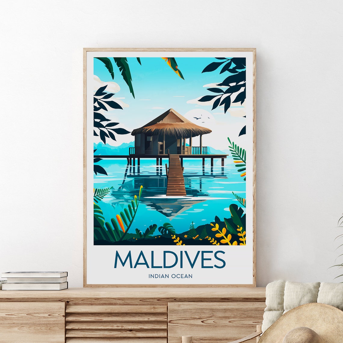 Maldives Indian Ocean Overwater Bungalow Tropical Lagoon Poster - Image 2