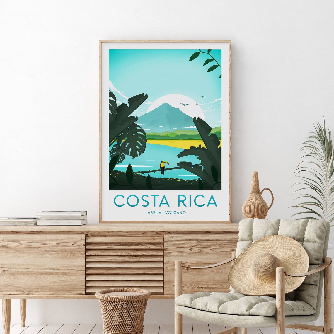 Costa Rica Arenal Volcano Toucan Tropical Lake Jungle Poster - Image 2