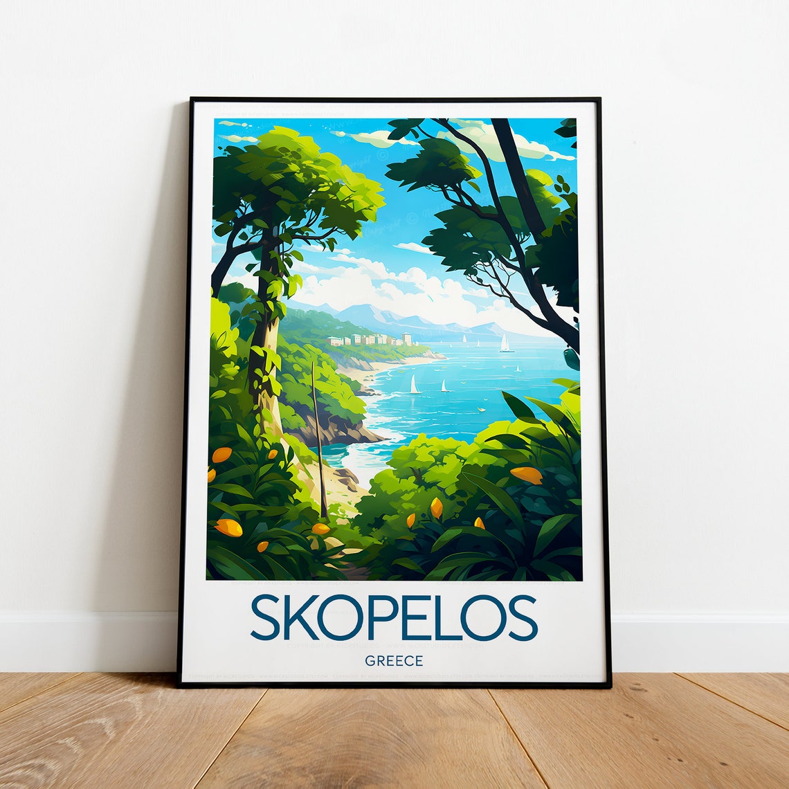 Skopelos Greece Island Coast Sailboats Jungle Bay Travel Poster - Image 2
