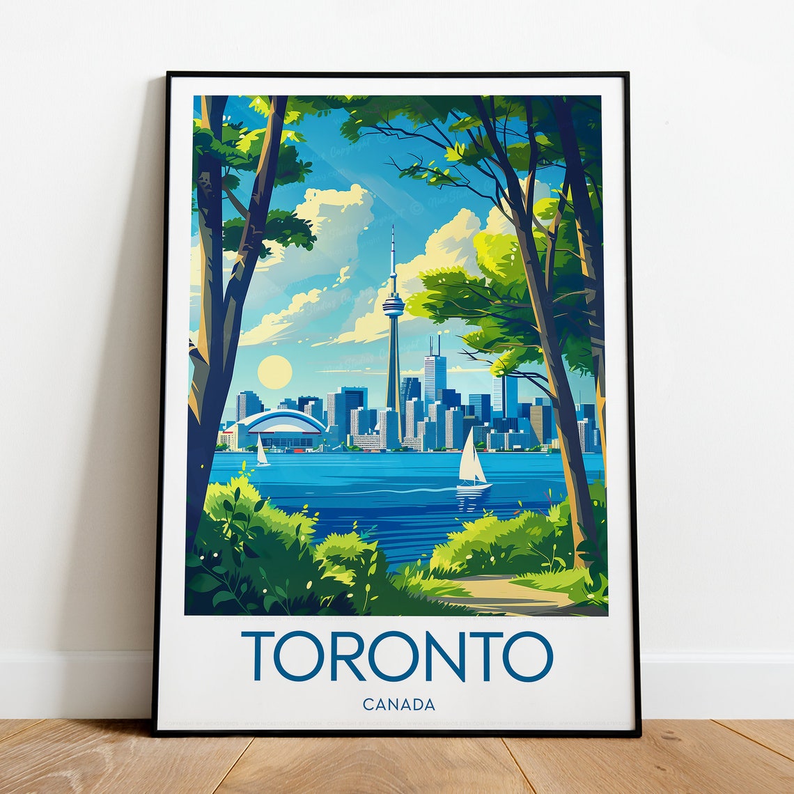 Toronto Canada Skyline Sailboats Harbour Summer Day Travel Poster