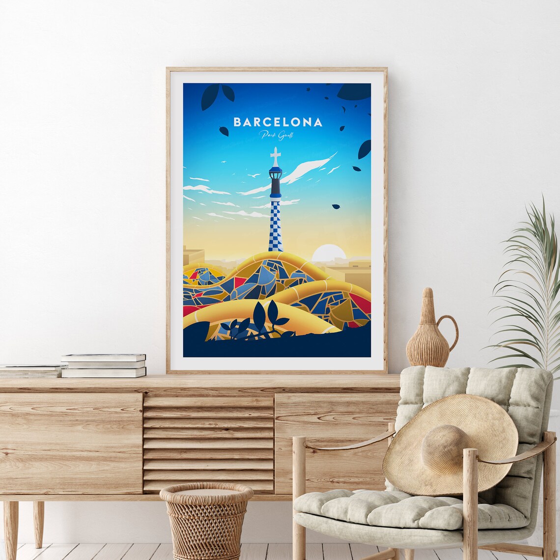 Barcelona Park Guell Gaudi Mosaic Terrace Sunset Travel Poster - Image 2
