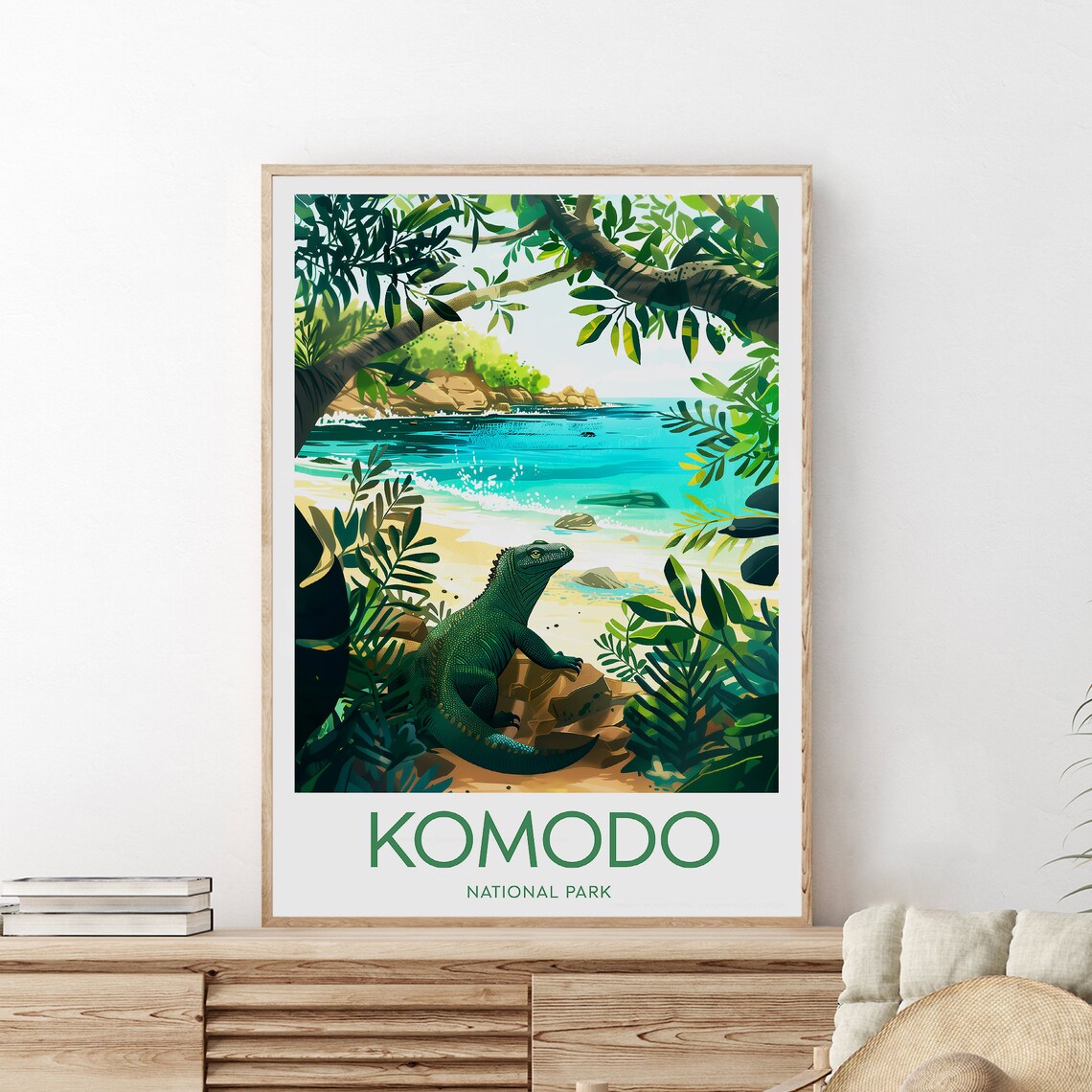 Komodo Dragon Tropical Beach Lush Jungle National Park Poster - Image 2