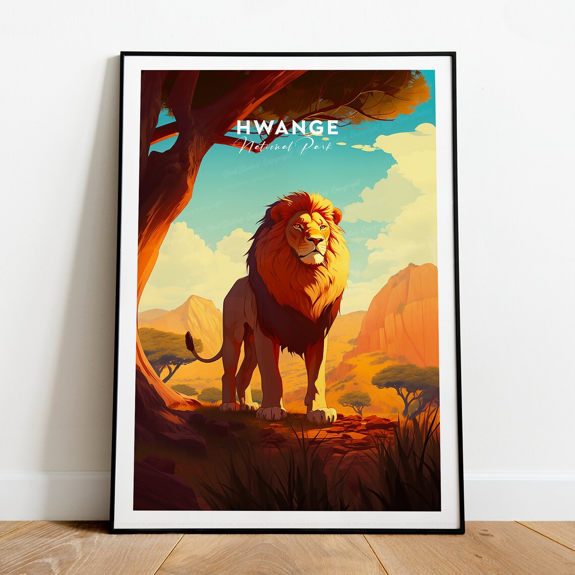 Hwange National Park Lion Safari Sunset Savanna Travel Poster - Image 2
