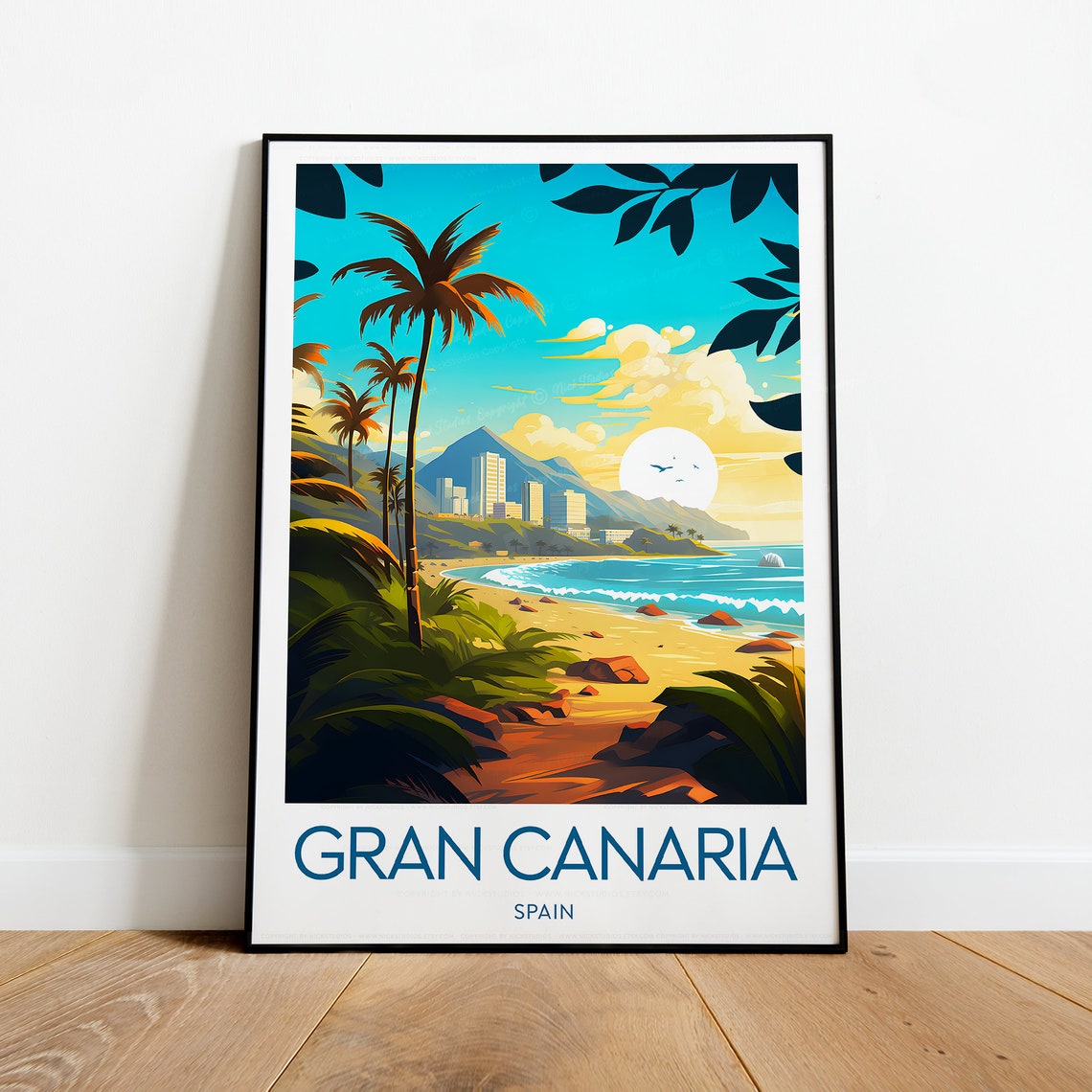 Gran Canaria Palm Beach Sunset over Las Palmas Bay Spain Poster - Image 2