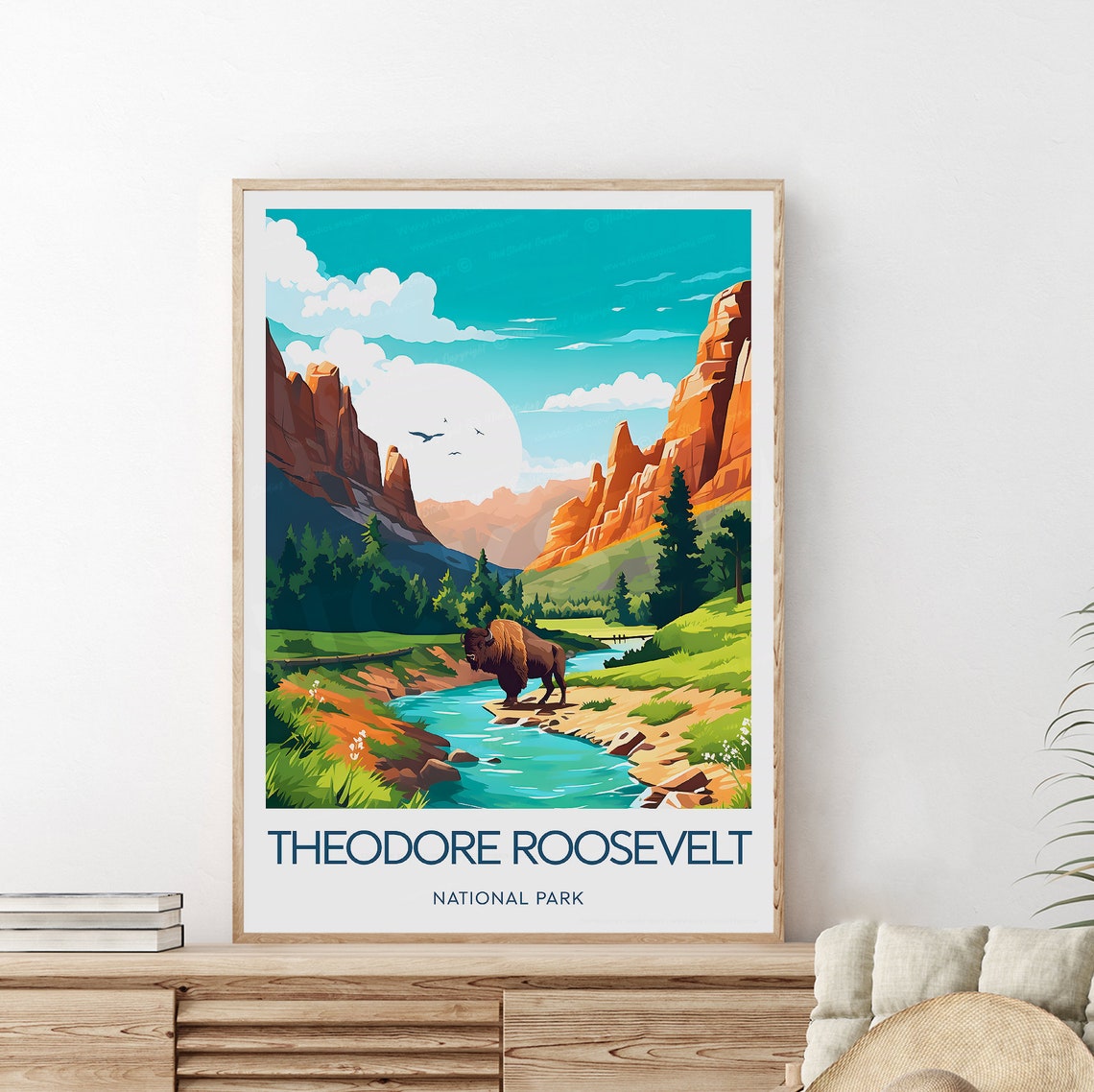 Theodore Roosevelt National Park Bison River Canyon Travel Poster