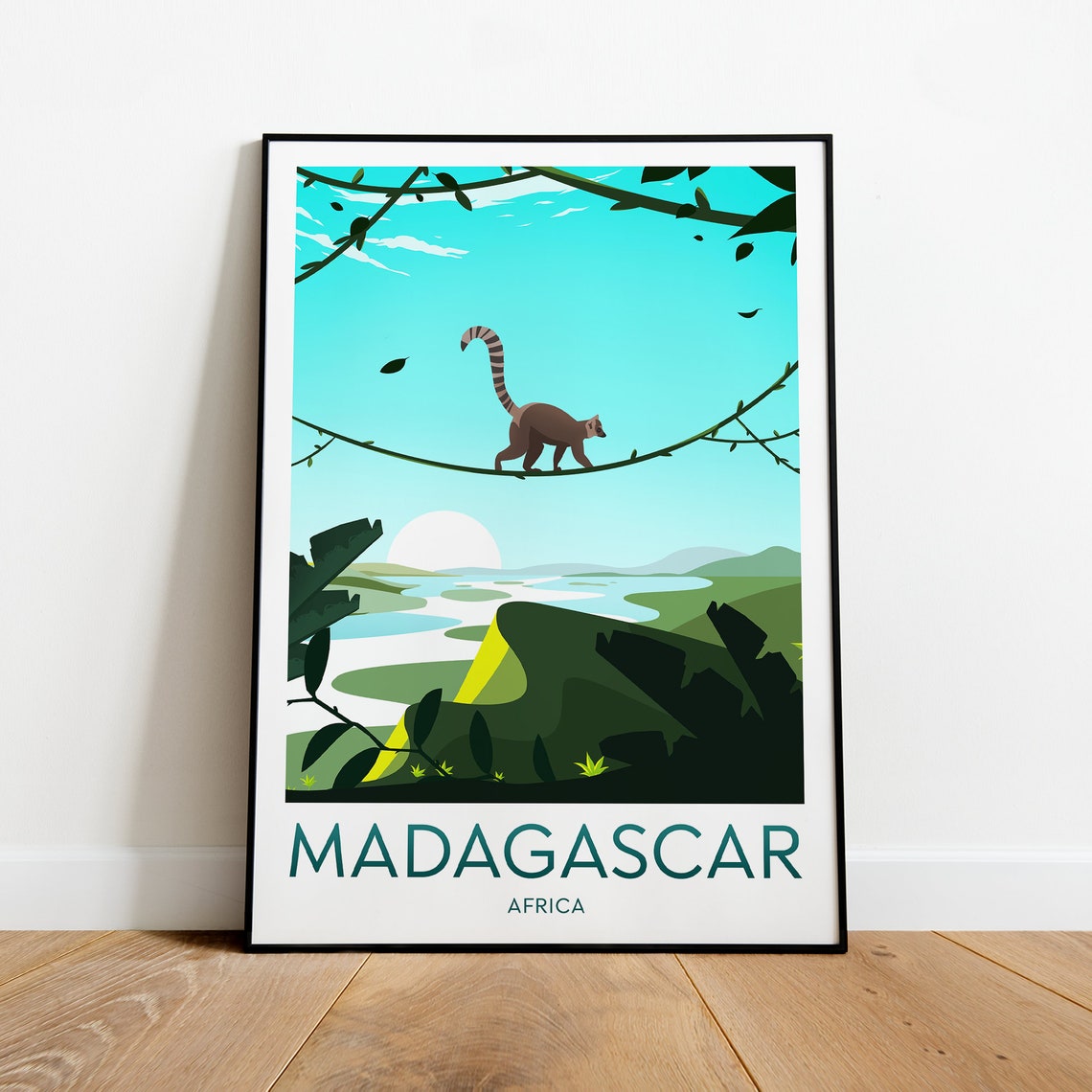Madagascar Ring Tailed Lemur Jungle River Canopy Travel Poster - Image 2