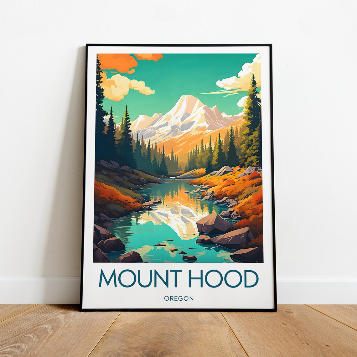 Mount Hood Oregon Snow Peak River Vintage National Park Travel Poster