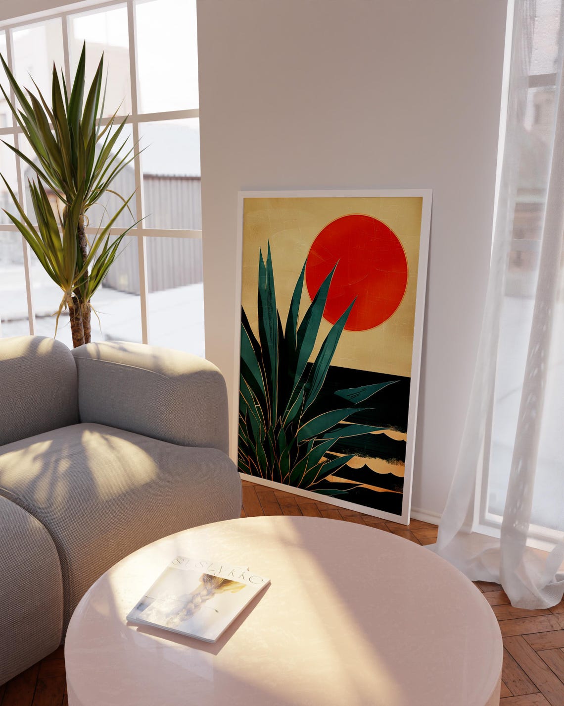 Minimal Wall Art Retro Sunset Poster Decor Boho Trendy Prints Colorful Nature Print