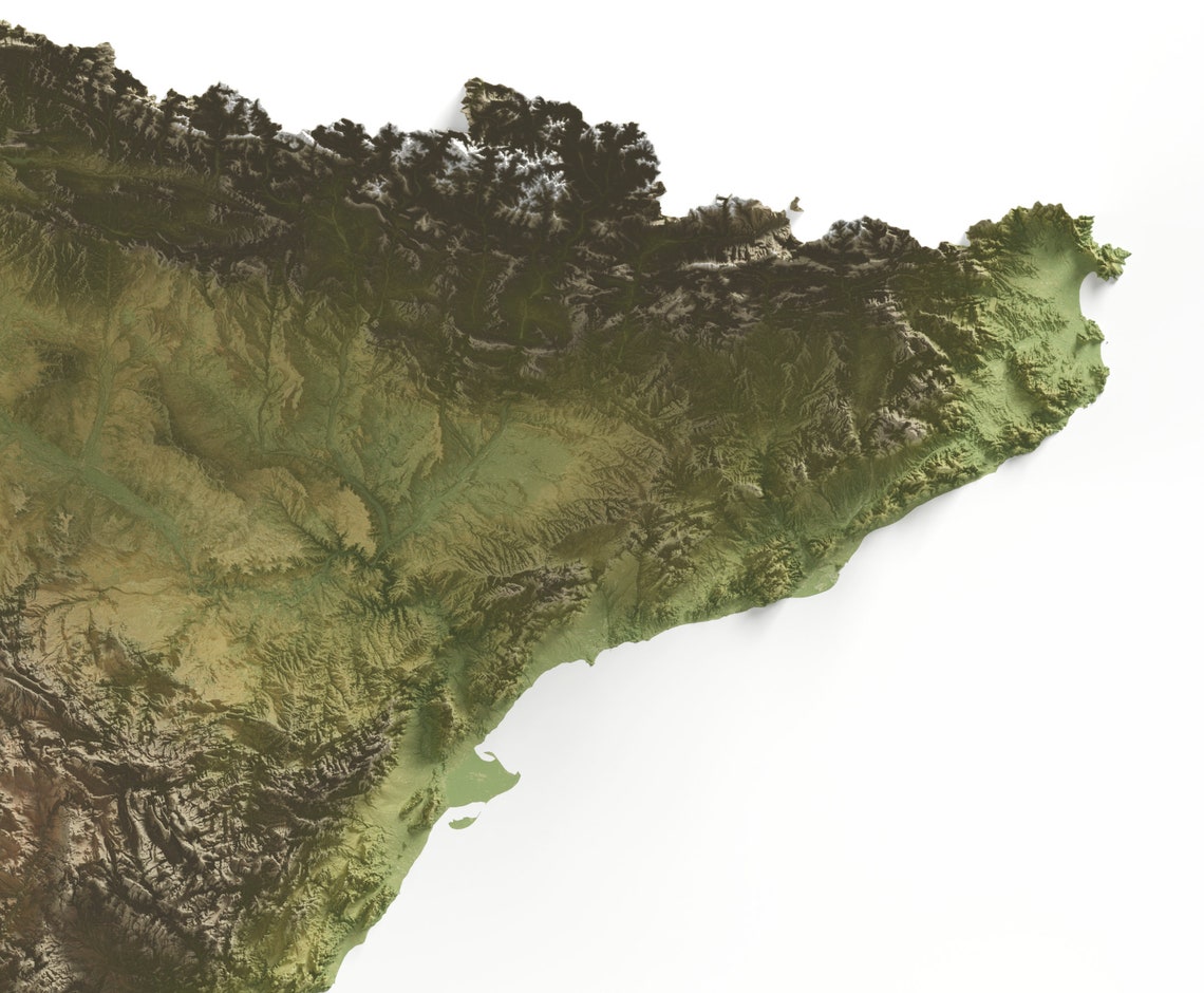 Spain Shaded Relief Topographic Map Minimalist Vintage Print - Image 3