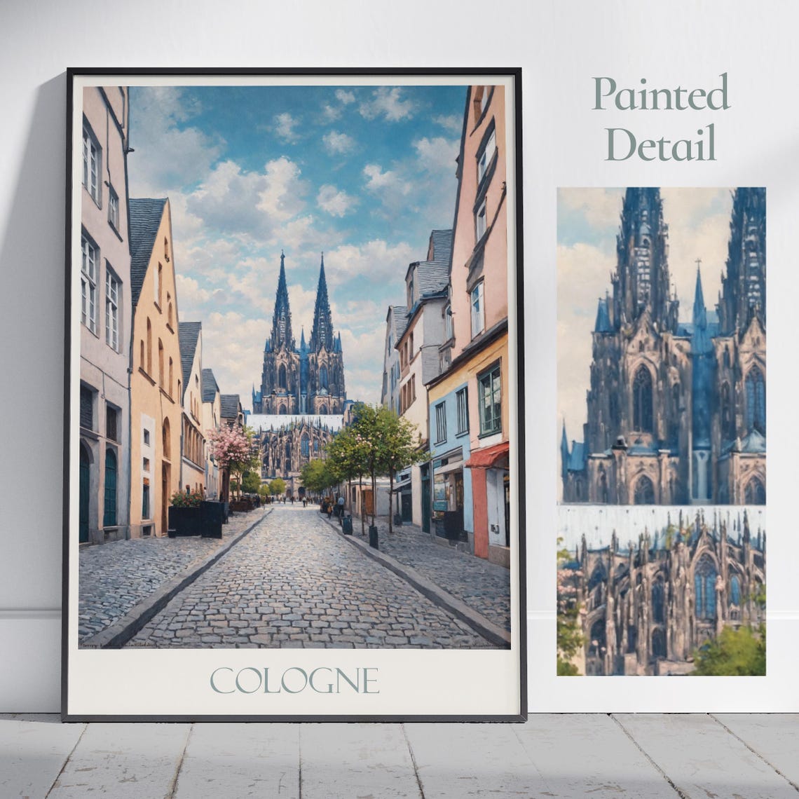 Cologne Cathedral over a Cobblestone Old Town Street Art Poster