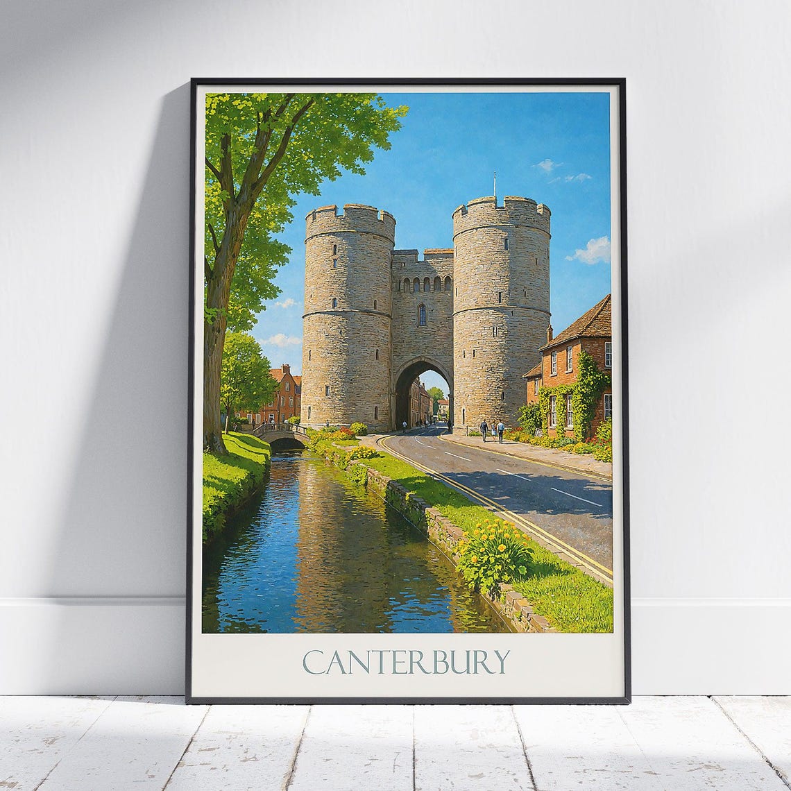 Canterbury Westgate Towers Canal Reflection Historic City Poster