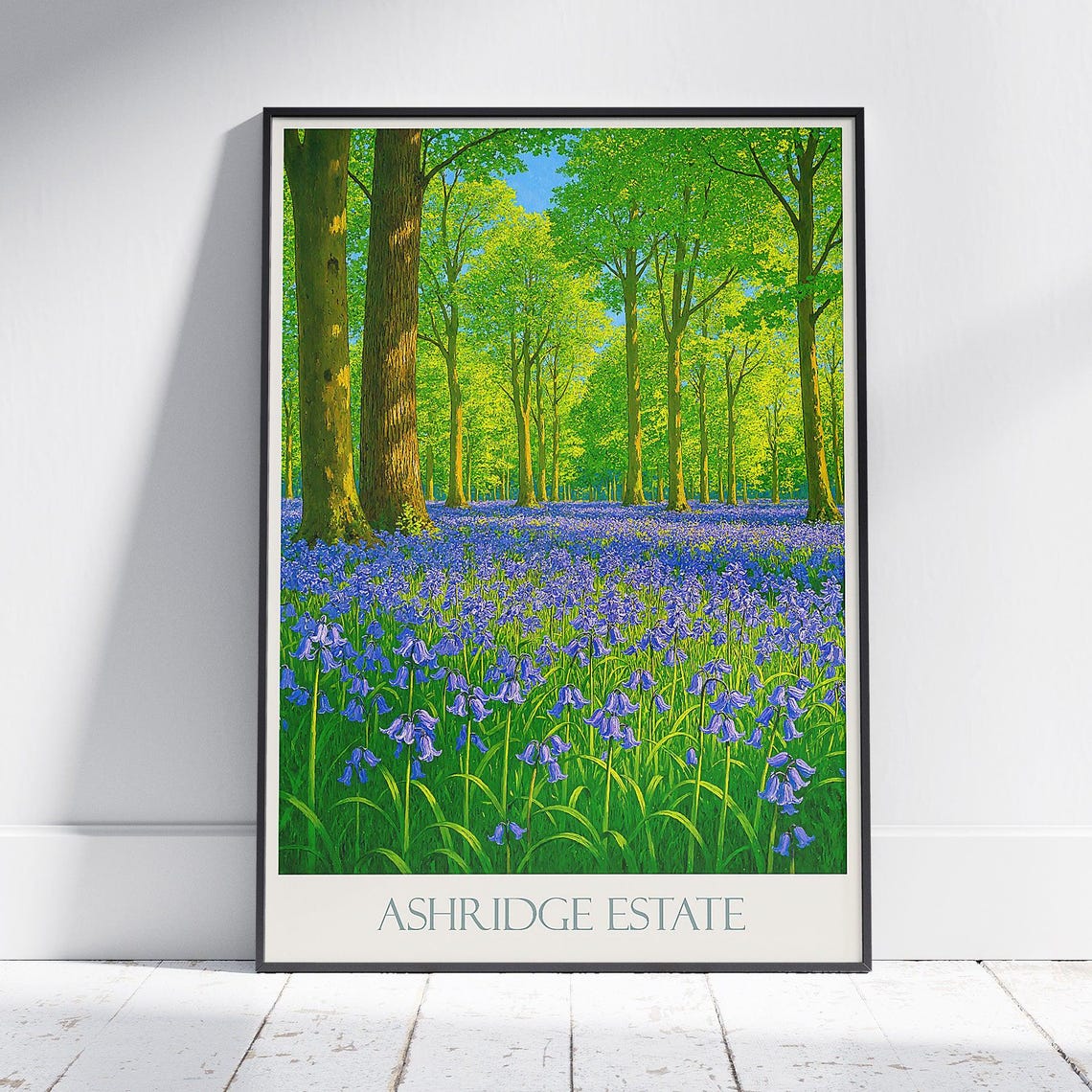 Ashridge Estate Bluebell Wood Spring Forest Sunlit Trees Travel Poster