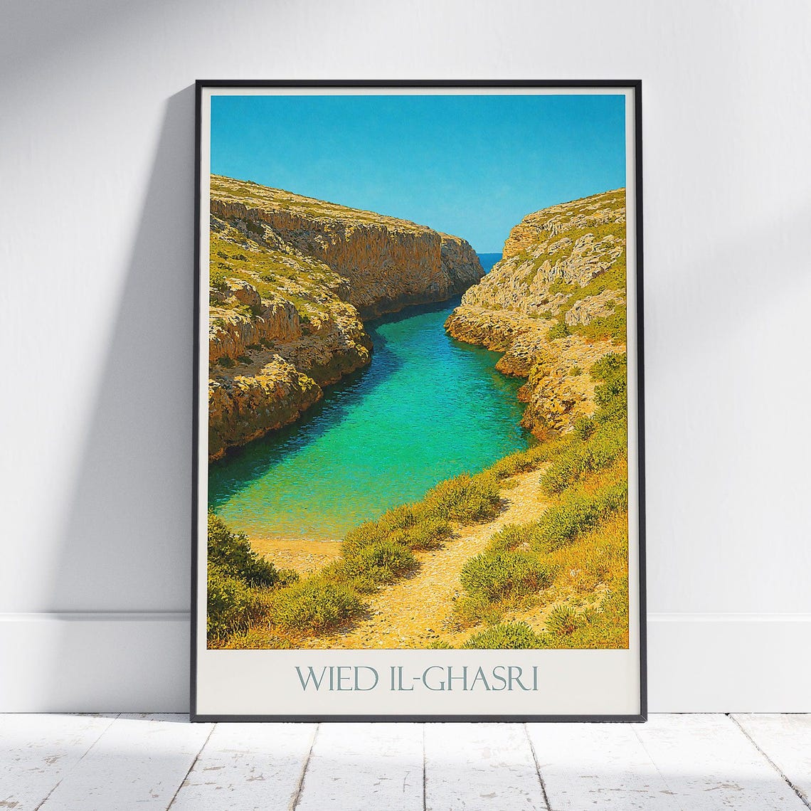 Wied Il-Ghasri Gozo Malta Azure Sea Inlet Coastal Travel Poster