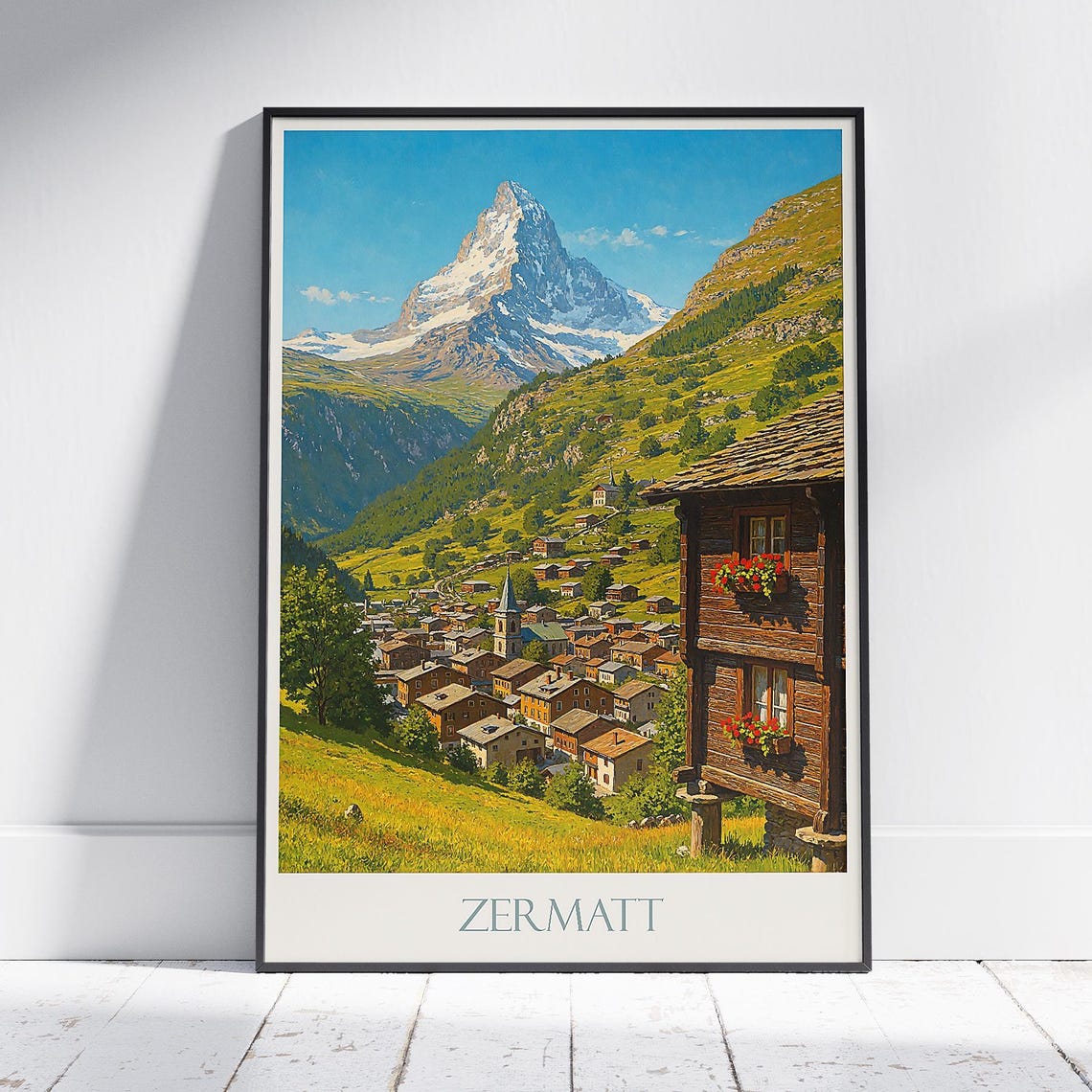 Zermatt Switzerland Matterhorn Village Painted Travel Poster