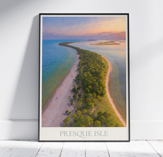 Presque Isle Travel Print Pennsylvania Travel Poster Painted Wall Art Home Decor Framed Personalized Print Vacation Travel Gift