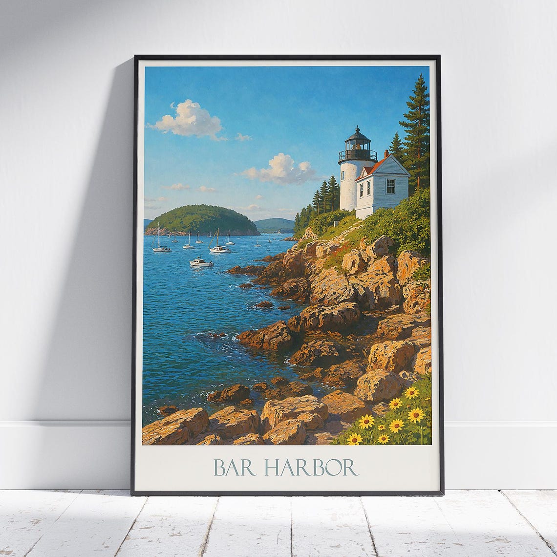 Bar Harbor Lighthouse Rocky Coast Maine Vacation Travel Poster