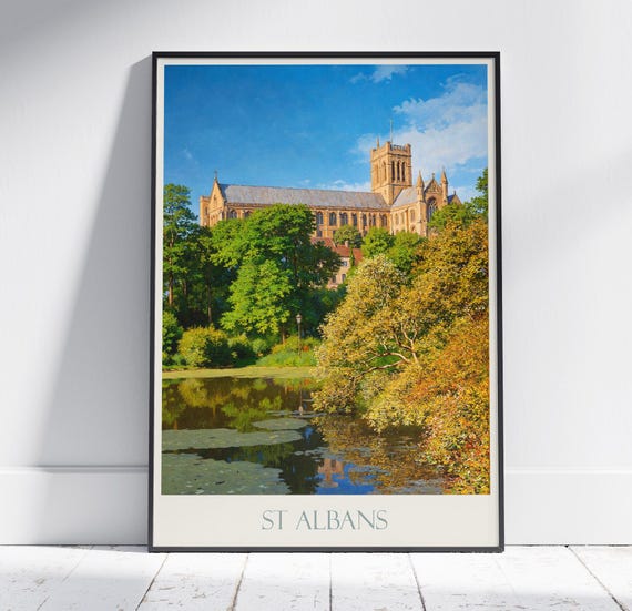 St Albans Travel Print Travel Poster Painted Wall Art Print Home Decor Framed Personalized Print Vacation Travel Gift