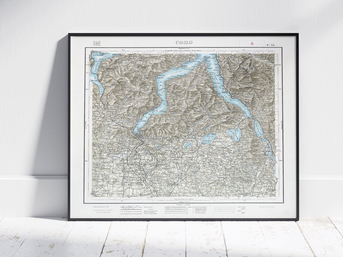 Lake Como Vintage Old Italian Lario Lakes Region Map Art Poster
