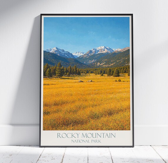 Rocky Mountain National Park Golden Meadow Peaks Vintage Poster